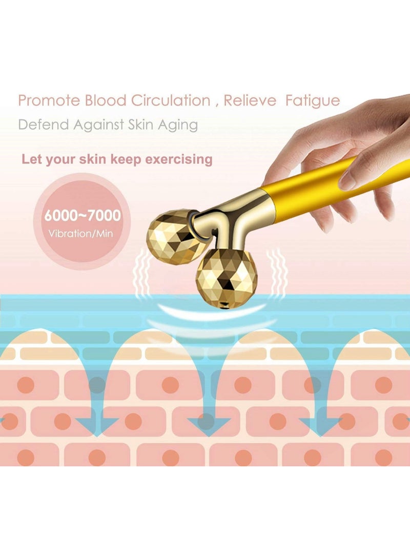 ATRJSZ 24K Gold 3D Roller Face Massager - Anti-Aging Beauty Bar with Electric Sonic Vibration | Instant Face Lift & Skin Tightening | T-Shape Massager Kit for Wrinkle Reduction - Image 3