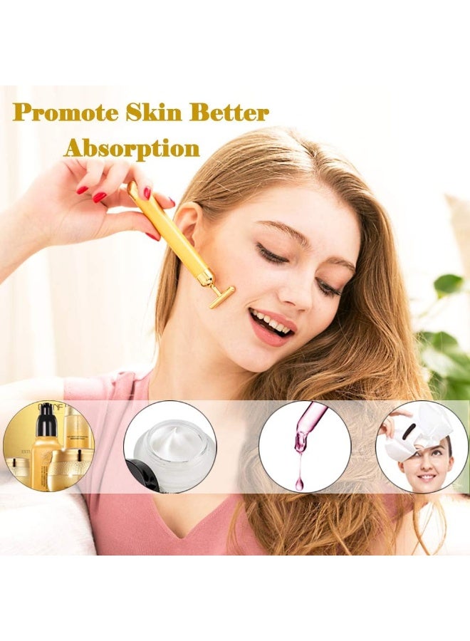 ATRJSZ 24K Gold 3D Roller Face Massager - Anti-Aging Beauty Bar with Electric Sonic Vibration | Instant Face Lift & Skin Tightening | T-Shape Massager Kit for Wrinkle Reduction - Image 4
