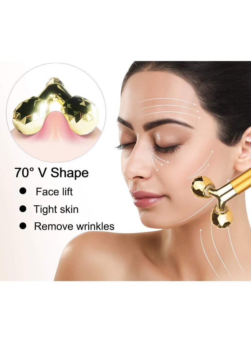 ATRJSZ 24K Gold 3D Roller Face Massager - Anti-Aging Beauty Bar with Electric Sonic Vibration | Instant Face Lift & Skin Tightening | T-Shape Massager Kit for Wrinkle Reduction - Image 5
