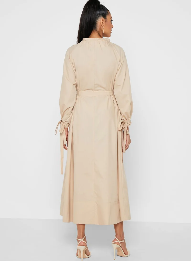 ANOTAH Balloon Sleeves Belted Dress