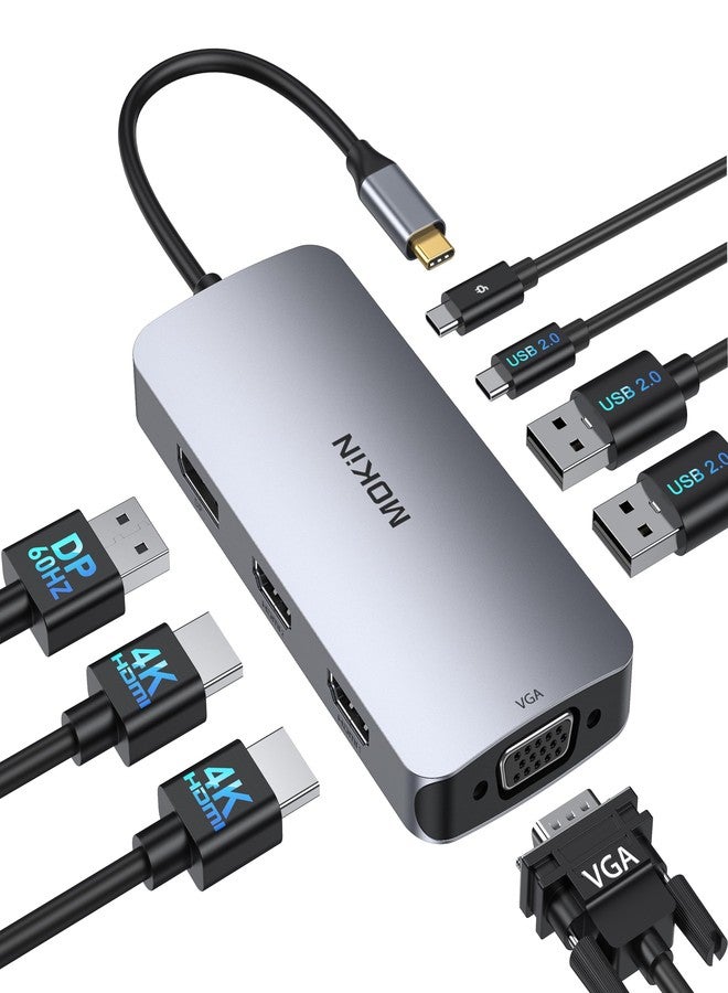 Mokin USB C Docking Station Dual HDMI, MOKiN Docking Station 3 Monitors, Displayport, VGA, 100W PD Charging, 2USB A 2.0, USB C 2.0 Ports Multiport Adapter, 8 in 1 USB Hub for Dell, HP, Lenovo Thinkpad - Image 1