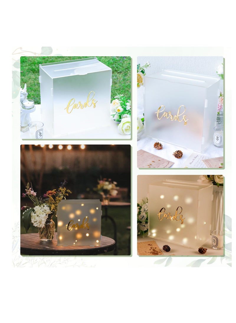 SYOSI Frosted Acrylic Wedding Card Box, With String Light, Large Gift Card Box for Wedding Reception, DIY Wedding Envelope Money Memory Box for Party Graduation Birthday Baby Shower Decorations - Image 1