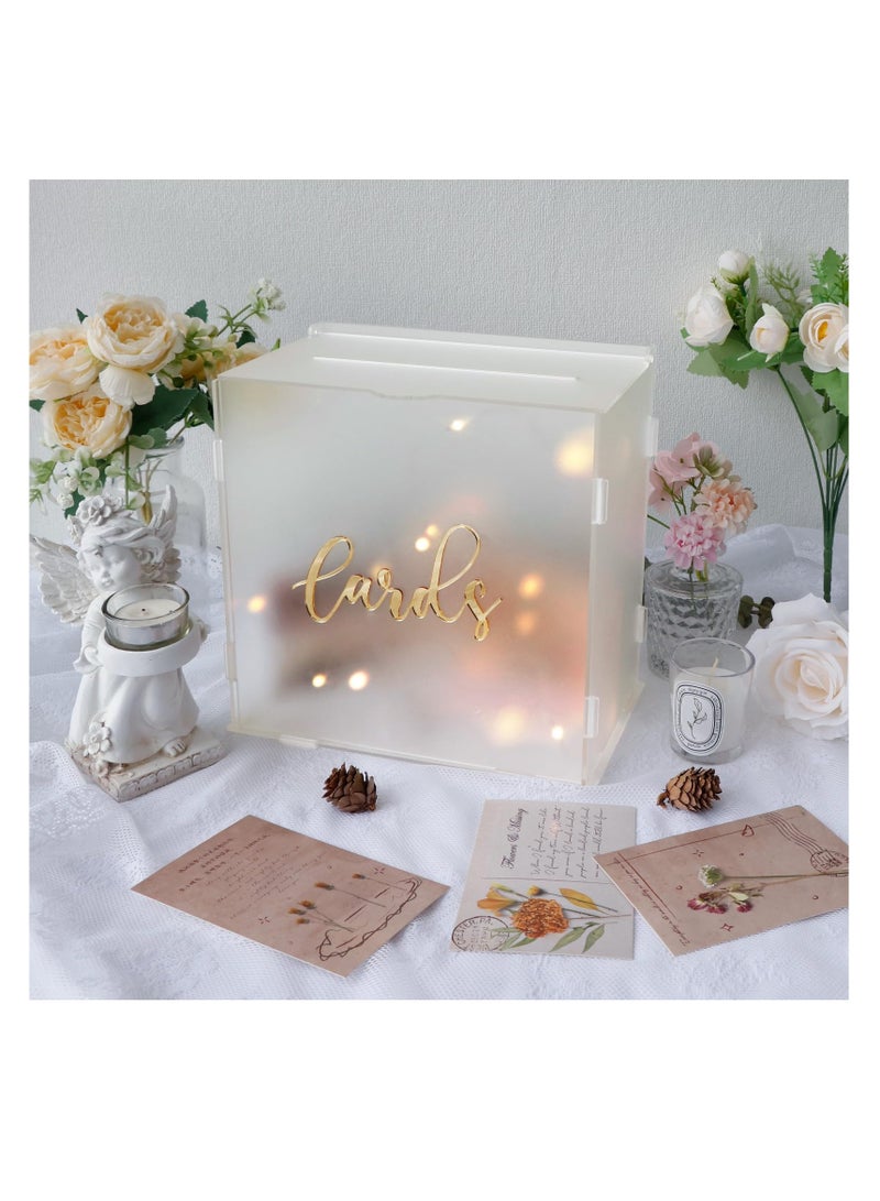 SYOSI Frosted Acrylic Wedding Card Box, With String Light, Large Gift Card Box for Wedding Reception, DIY Wedding Envelope Money Memory Box for Party Graduation Birthday Baby Shower Decorations - Image 2