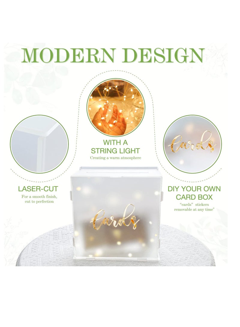 SYOSI Frosted Acrylic Wedding Card Box, With String Light, Large Gift Card Box for Wedding Reception, DIY Wedding Envelope Money Memory Box for Party Graduation Birthday Baby Shower Decorations - Image 5