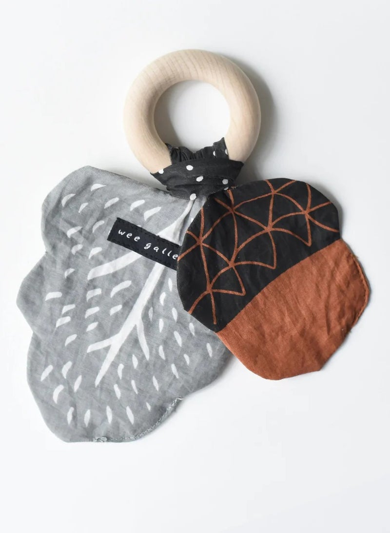 Wee Gallery Crinkle Teether – Acorn wooden Teething Ring With Crinkle Material Teether toy providing substantial grip- Soothing Infant teether With Crinkle Sound for 4-8 moths baby - Image 1