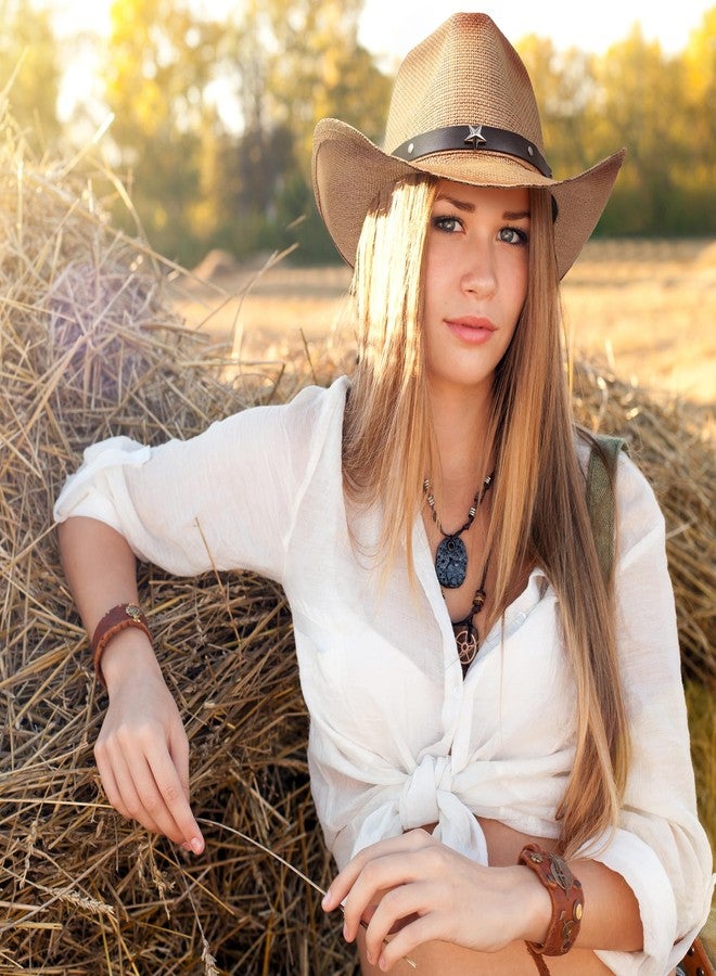 Funcredible Straw Cowboy Hat - Summer Cowgirl Hat - Vintage Cowboy Hat with 3 Replaceable Hat Bands - Western Hat, Cowboy Attire for Men and Women (Style2) - Image 3