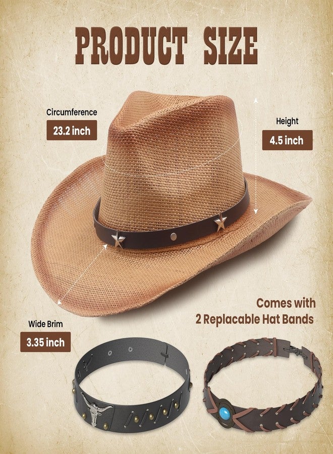 Funcredible Straw Cowboy Hat - Summer Cowgirl Hat - Vintage Cowboy Hat with 3 Replaceable Hat Bands - Western Hat, Cowboy Attire for Men and Women (Style2) - Image 2