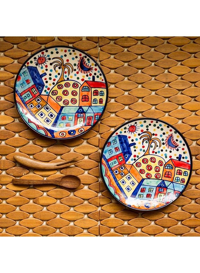 ExclusiveLane Hut Handpainted Ceramic Side Plates & Ceramic Plates For Dinner Quarter Plates (2 Pieces Dishwasher & Microwave Safe) Multicolor Standard (El 005 463)  - Image 1