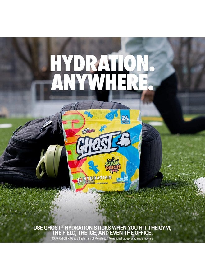 GHOST Hydration Packets, Sour Patch Kids Blue Raspberry, 24 Sticks, Electrolyte Powder - Drink Mix Supplement with Magnesium, Potassium, Calcium, Vitamin C - Vegan, Free of Soy, Sugar & Gluten