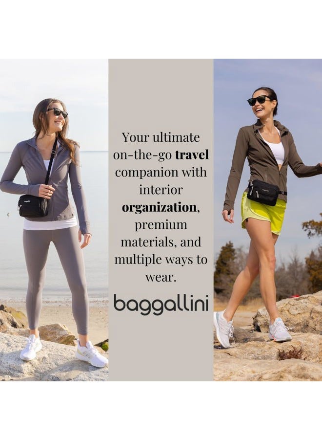 Baggallini Triple Zip Small Crossbody Bag, Black With Sand Lining, Wide Strap, Wide Strap - Image 2