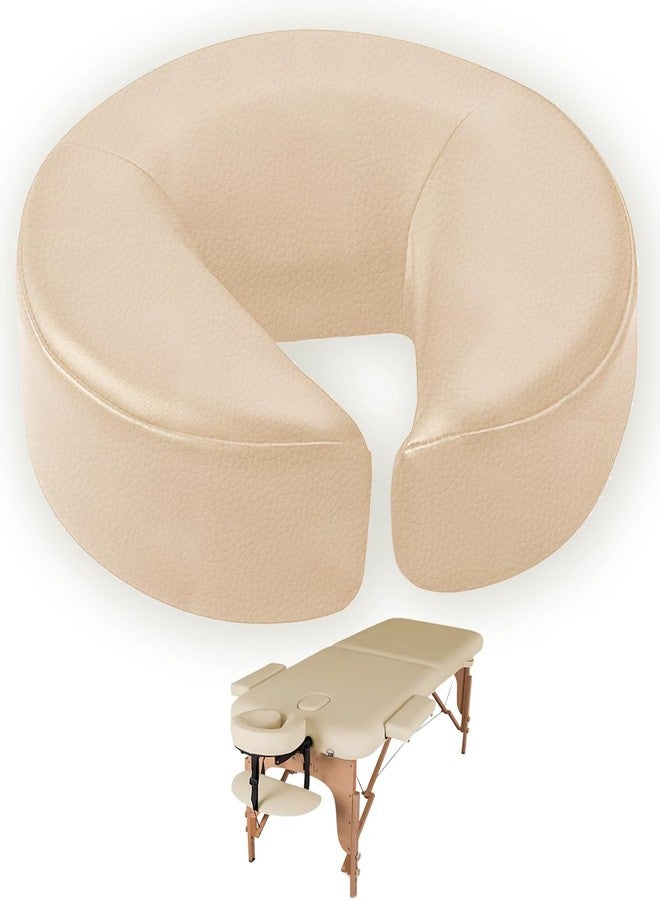 EASY SPA Premium Massage Face Cradle Cushion Memory Foam, Massage Pillow Face Down for Massage Table, PU Leather U Shaped Pillow (Beige) - Image 1