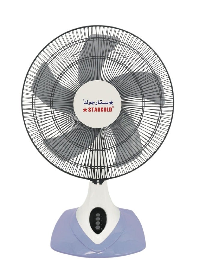 ستارجولد مروحة طاولة كهربائية 16 بوصة 60 وات منخفضة/متوسطة/عالية ومروحة متأرجحة بتصميم 5 شفرات - Image 1