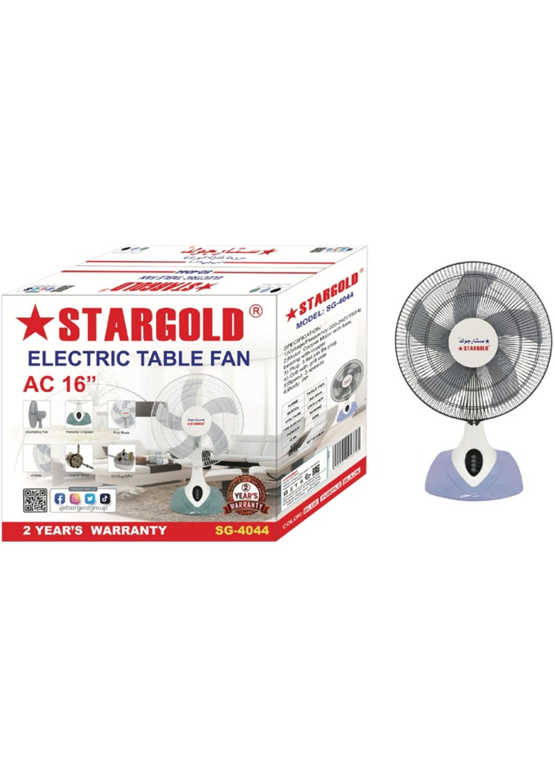 ستارجولد مروحة طاولة كهربائية 16 بوصة 60 وات منخفضة/متوسطة/عالية ومروحة متأرجحة بتصميم 5 شفرات - Image 2