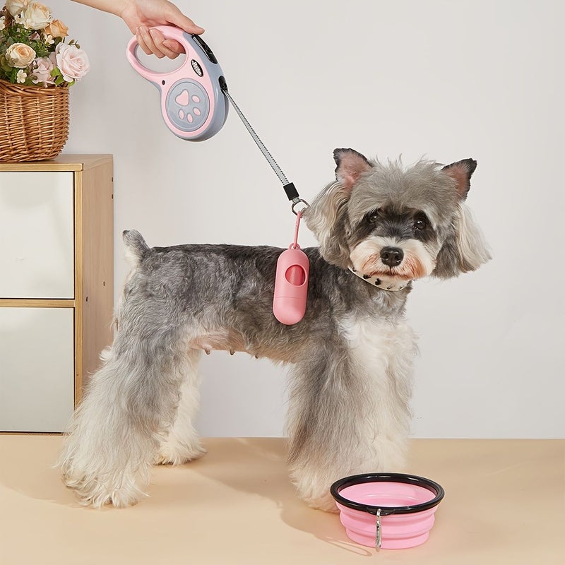 3pcs Green Pet Outing Set Retractable Leash Folding Bowl And Waste Bag For Medium Small Dogs - Image 4