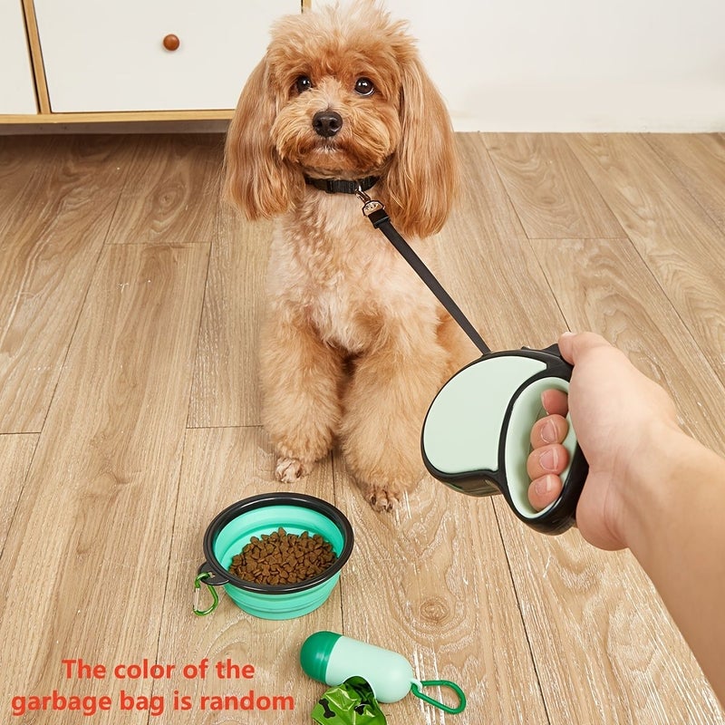 3pcs Green Pet Outing Set Retractable Leash Folding Bowl And Waste Bag For Medium Small Dogs - Image 5