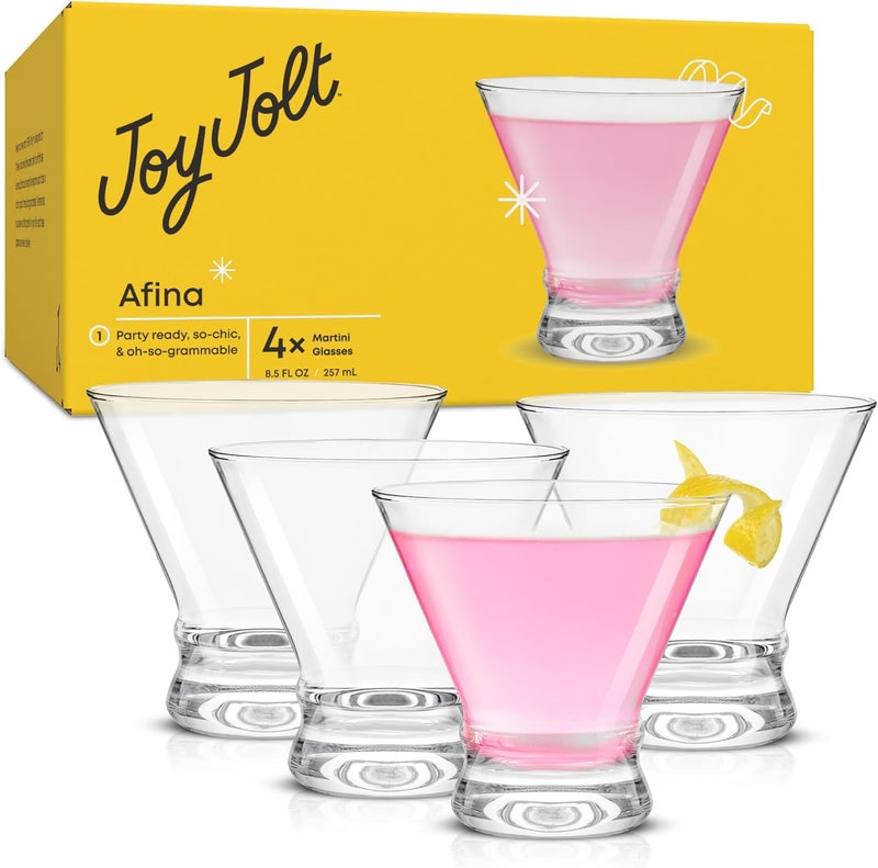 JoyJolt أكواب مارتيني بدون ساق أفينا مجموعة من 4، 8.5 أونصة أكواب مشروبات كحولية للكوكتيل والمارجريتا، أكواب بار، أكواب حلوى زجاجية - Image 3