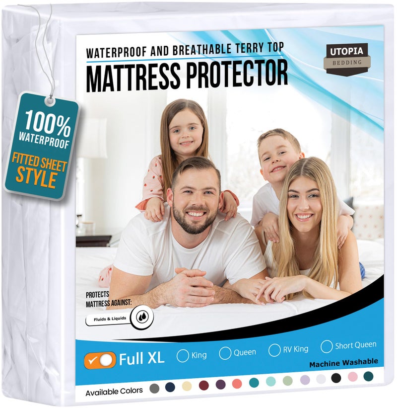 Utopia Bedding Waterproof Mattress Protector Full XL Size, Premium Terry Mattress Cover 200 GSM, Breathable, Fitted Style with Stretchable Pockets (White) - Image 1