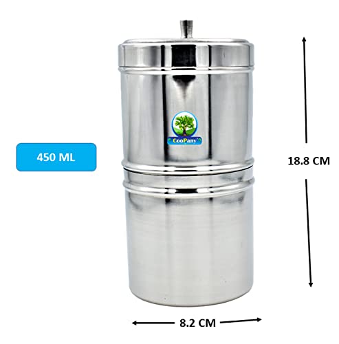 CooPany صانعة القهوة الفلتر الجنوبية الهندية من كوو باني® ستانلس ستيل كومبو 450 مل (6 إلى 8 أكواب) ومجموعة 6 من أكواب القهوة التقليدية من كومباكونام (كوب 150 مل، دابارا 230 مل) - Image 2
