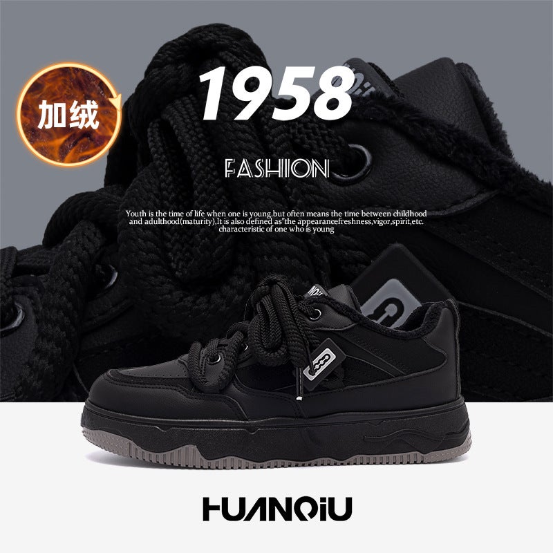 Universal Fleece-Lined Warm Cold-Proof Cotton Shoes Winter Thick-Soled Increased Bread Shoes Black All-Match Board Shoes Zhq5616-2 - Image 2