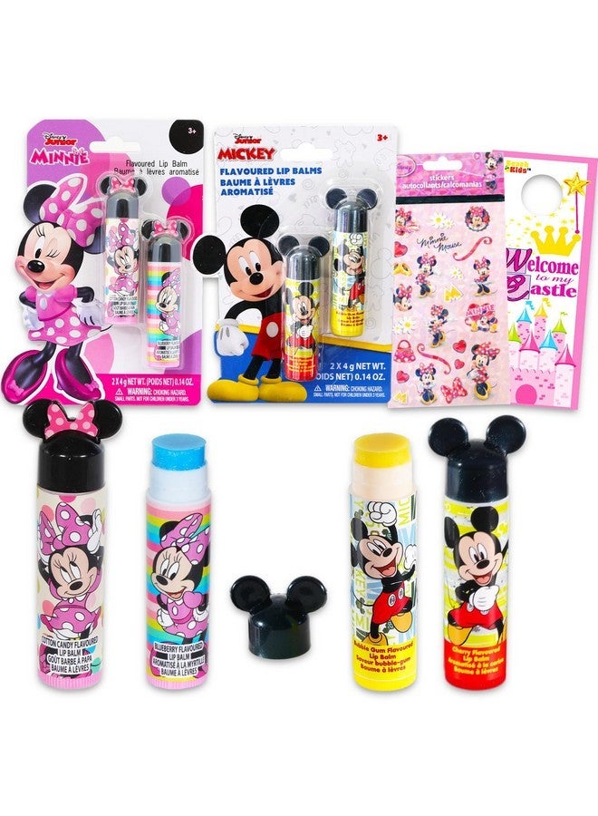 Disney Mickey and Minnie Mouse Lip Balm Tubes - Bundle with 4 Mickey and Minnie Lip Balms in Assorted Flavors for Party Favors Plus Stickers, More | Disney Lip Balm for Girls, Kids - Image 1