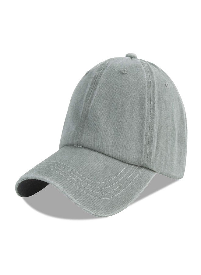 LANGZHEN Unisex Plain Washed Cotton and Denim Baseball Cap Adjustable Dad Hat(Light Grey) - Image 1