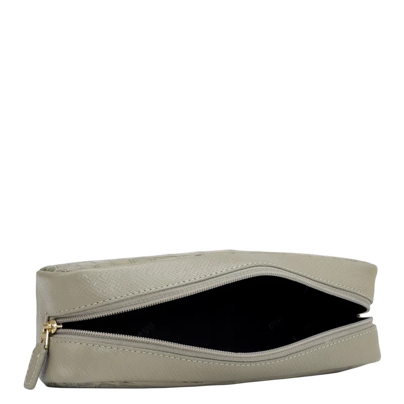 Da Milano Stone Grey Croco Franzy Leather Multi Pouch - Stone Grey  | Best Price UAE