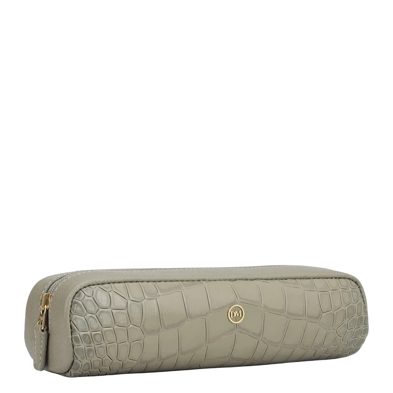 Da Milano Stone Grey Croco Franzy Leather Multi Pouch - Stone Grey  | Best Price UAE