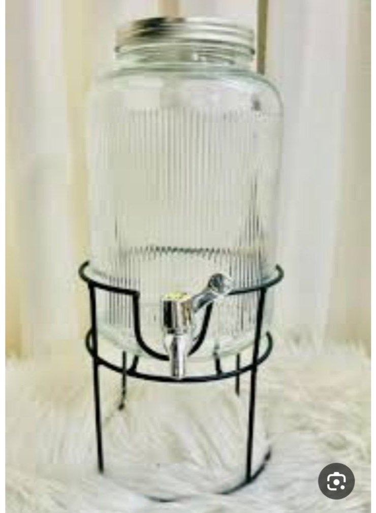 ديسبنسر عصائر علي استاند معدن  وحنفيه اكليرك زجاج مضلع شكل جذاب وعصري - Image 3