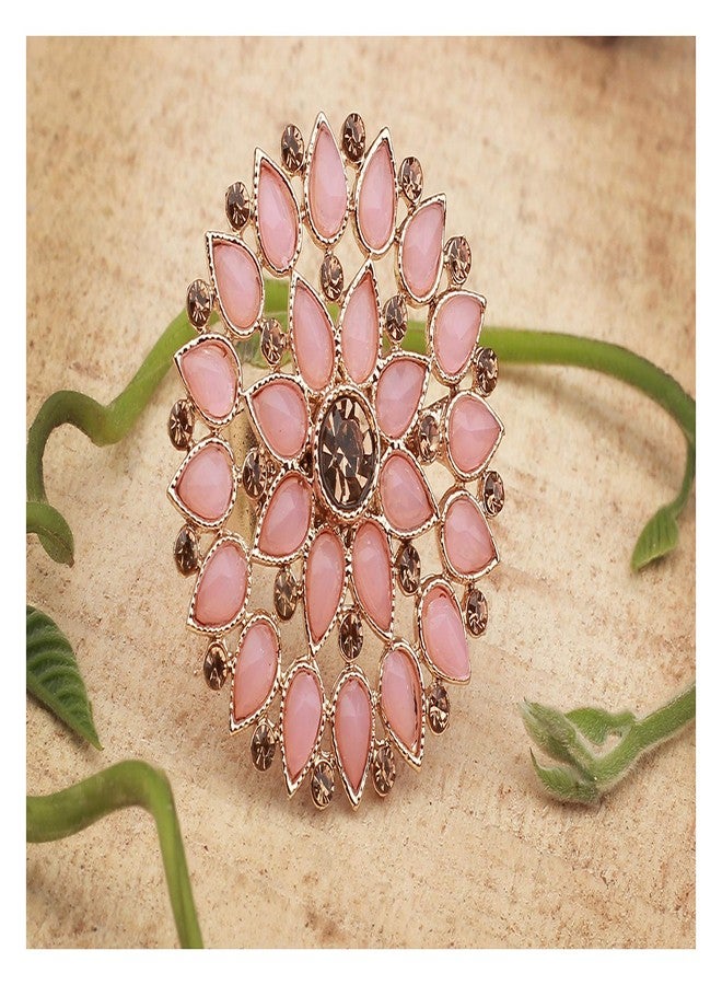 JFL - Jewellery for Less Fashion Gold Tone Floral CZ LCD Diamond Studded Adjustable Finger Ring for Women & Girls(Baby Pink),Valentine - Image 3