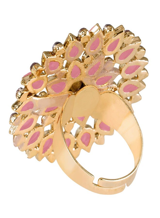 JFL - Jewellery for Less Fashion Gold Tone Floral CZ LCD Diamond Studded Adjustable Finger Ring for Women & Girls(Baby Pink),Valentine - Image 4