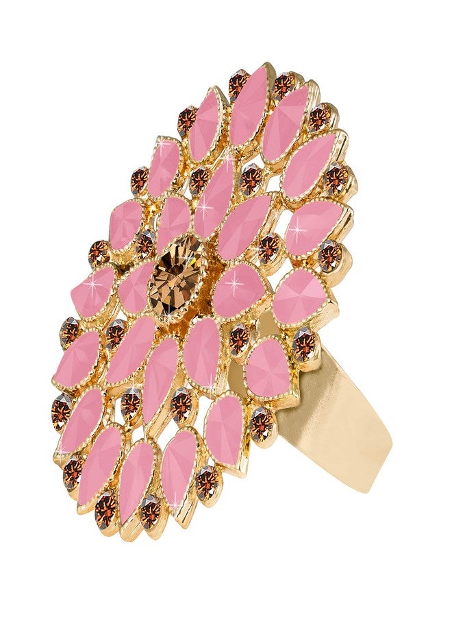 JFL - Jewellery for Less Fashion Gold Tone Floral CZ LCD Diamond Studded Adjustable Finger Ring for Women & Girls(Baby Pink),Valentine - Image 5