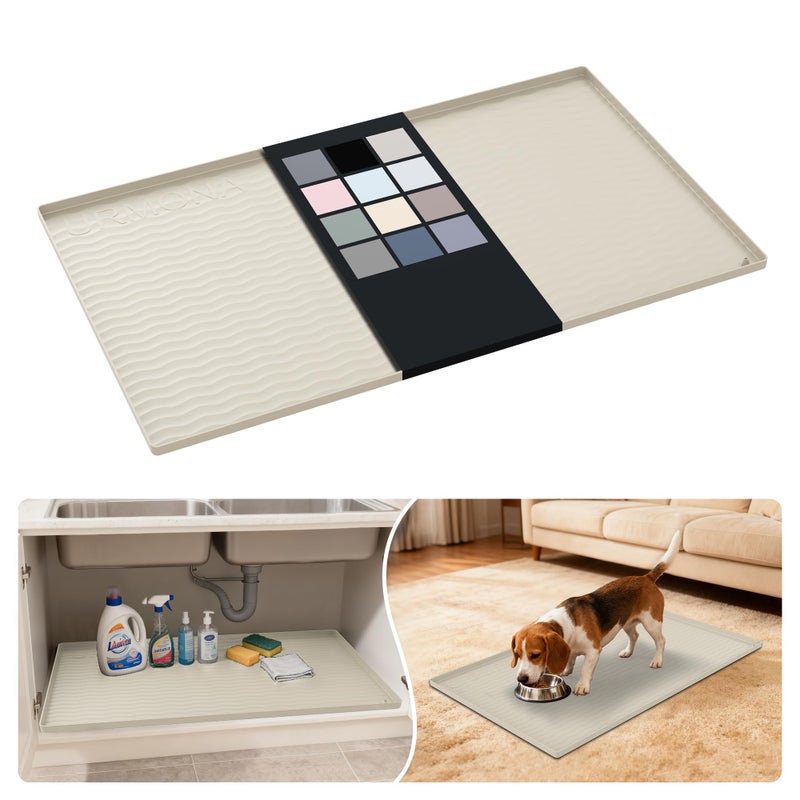 URMONA Waterproof Silicone Under Sink Mat 37'' x 22'' Shelf Liner for Kitchen and Bathroom, Cabinet and Counter Protector, Storage and Organizers, Litter Mat, Pet Cat Puppy Essentials(Cream) - Image 1