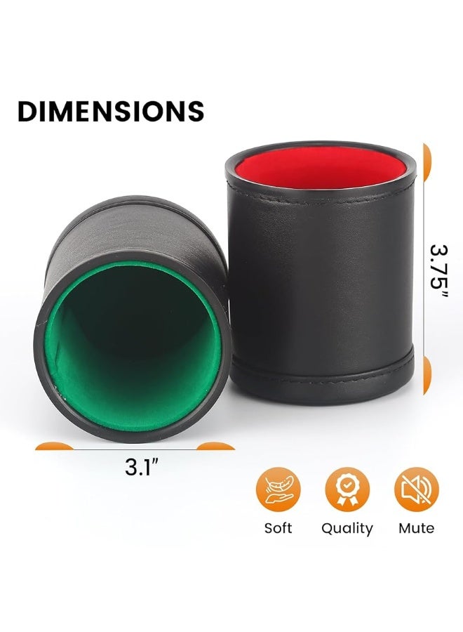 RERIVER 5 Pack PU Leather Dice Cups Velvet FeltLined Shaker Cups with 30 Dot Dice for Bar Party Yahtzee Farkle Dice Games - Image 3
