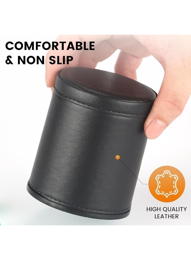 RERIVER 5 Pack PU Leather Dice Cups Velvet FeltLined Shaker Cups with 30 Dot Dice for Bar Party Yahtzee Farkle Dice Games - Image 2