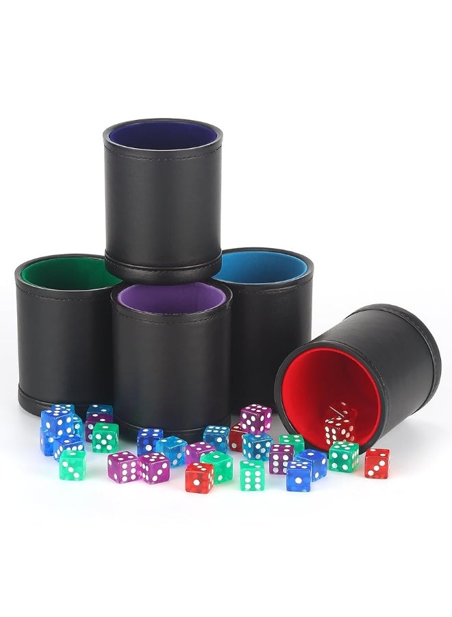 RERIVER 5 Pack PU Leather Dice Cups Velvet FeltLined Shaker Cups with 30 Dot Dice for Bar Party Yahtzee Farkle Dice Games - Image 5