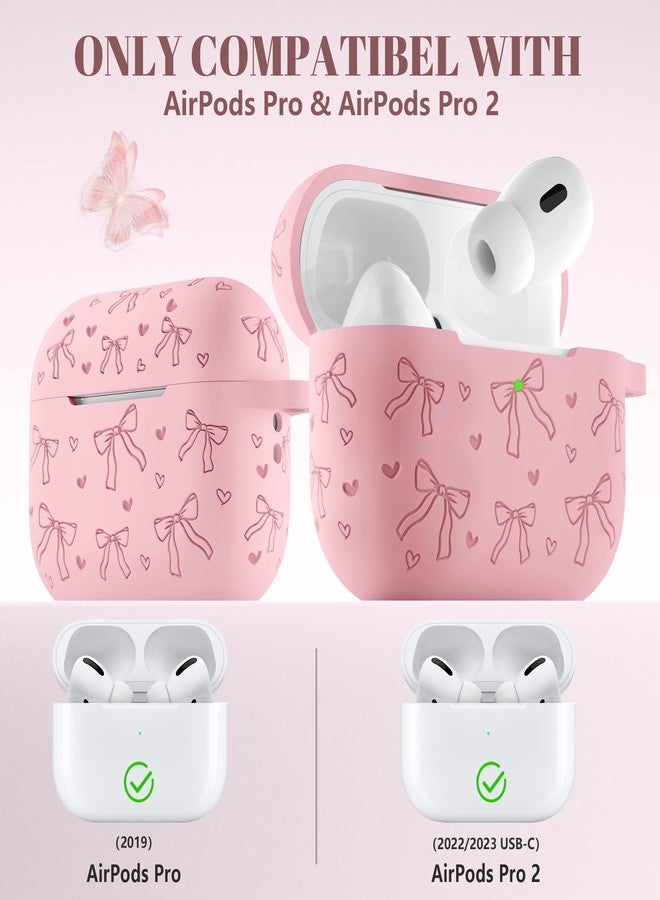 Lerobo for AirPods Pro 2 Case Cover, Cute Bow Heart Engraved Girly Design Soft Silicone Cover with Cleaner Kit & Keychain, Compatible with Apple AirPods Pro Case for Women, 360°Protection, Pink - Image 5