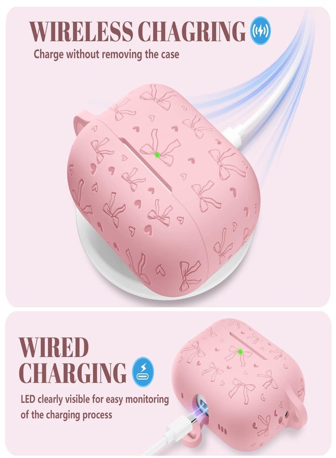 Lerobo for AirPods Pro 2 Case Cover, Cute Bow Heart Engraved Girly Design Soft Silicone Cover with Cleaner Kit & Keychain, Compatible with Apple AirPods Pro Case for Women, 360°Protection, Pink - Image 4