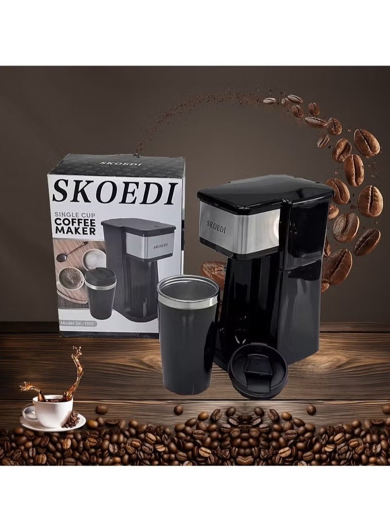 بيسترون ماكينة قهوة SKOEDI بيستران مع كوب معزول للقهوة المصفاة، لصنع كوبين كبيرين، مثالية للتخييم - Image 1
