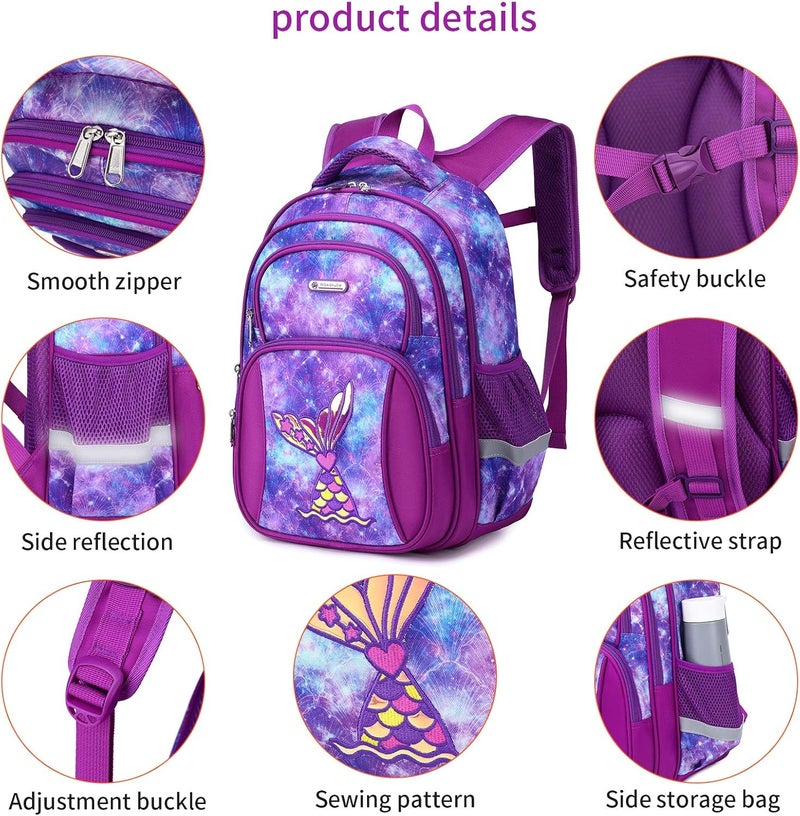 Cusangel Kids Backpack for Girls Preschool Elementary Kindergarten Mermaid School Bag 15.6″ Multifunctional Cute Large Capacity - Image 4