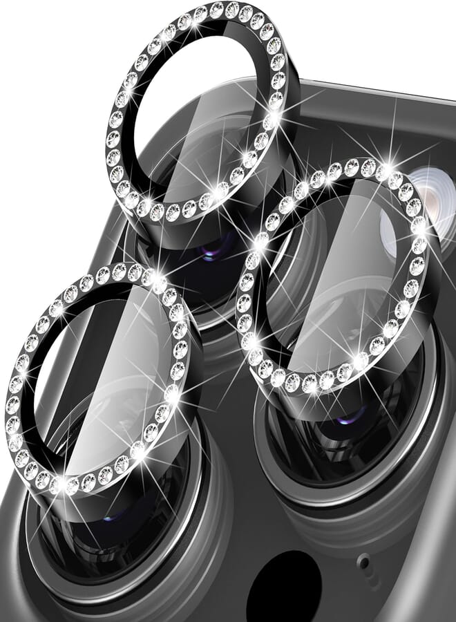 Diruite iPhone 15 Pro/15 Pro Max Camera Lens Protector, Diamond HD Tempered Glass + Aluminium Ring, 1 Pack