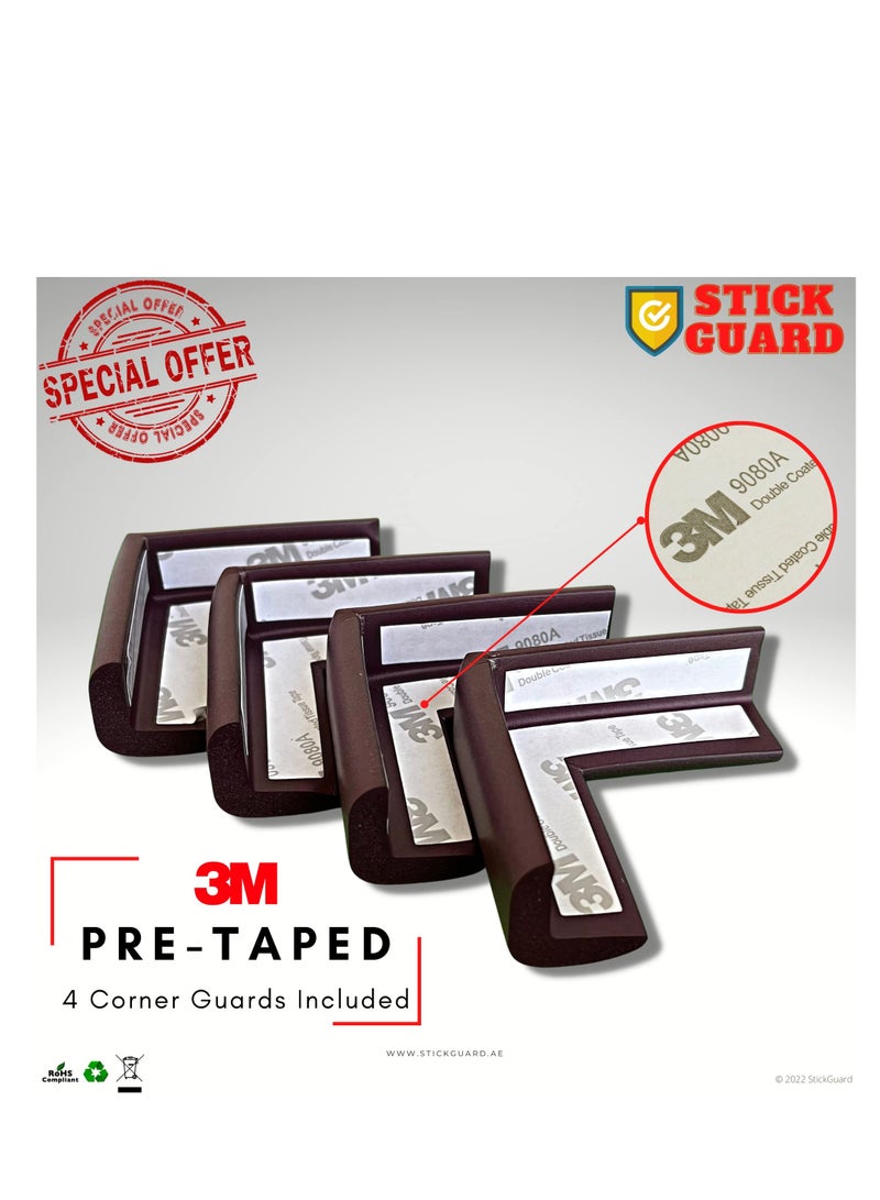 StickGuard Baby Safety Corner Guard, Table Edge Corner Protector Strip for Kids, Baby Proofing Foam for Furniture Edges & Corner Guard Cushion Set Child Protection Bumper Strip - 4 Meters (Brown) - Image 2