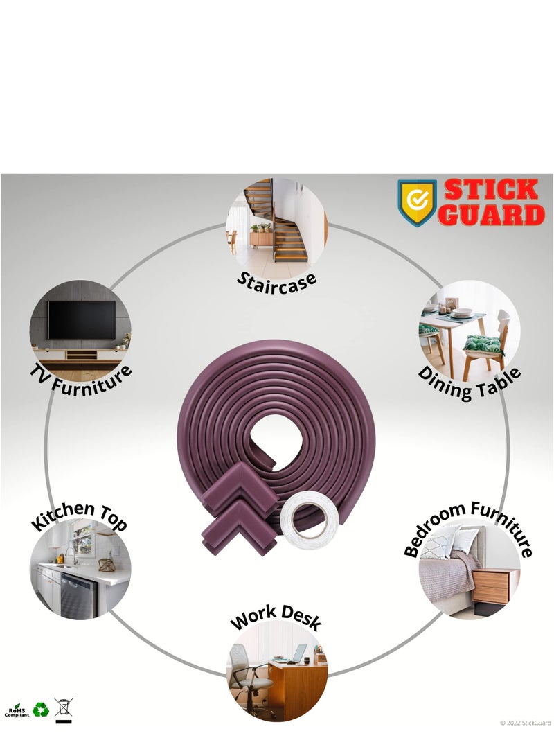 StickGuard Baby Safety Corner Guard, Table Edge Corner Protector Strip for Kids, Baby Proofing Foam for Furniture Edges & Corner Guard Cushion Set Child Protection Bumper Strip - 4 Meters (Brown) - Image 4