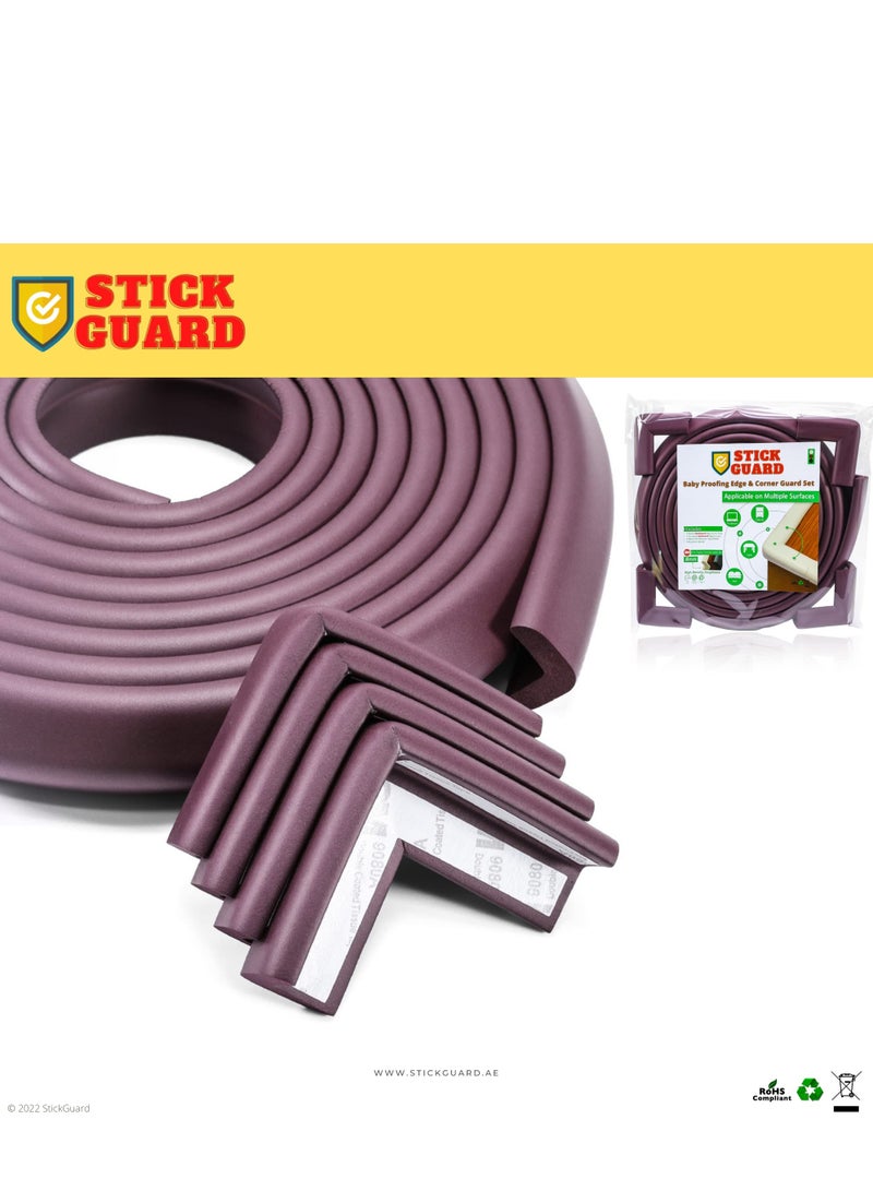 StickGuard Baby Safety Corner Guard, Table Edge Corner Protector Strip for Kids, Baby Proofing Foam for Furniture Edges & Corner Guard Cushion Set Child Protection Bumper Strip - 4 Meters (Brown) - Image 5