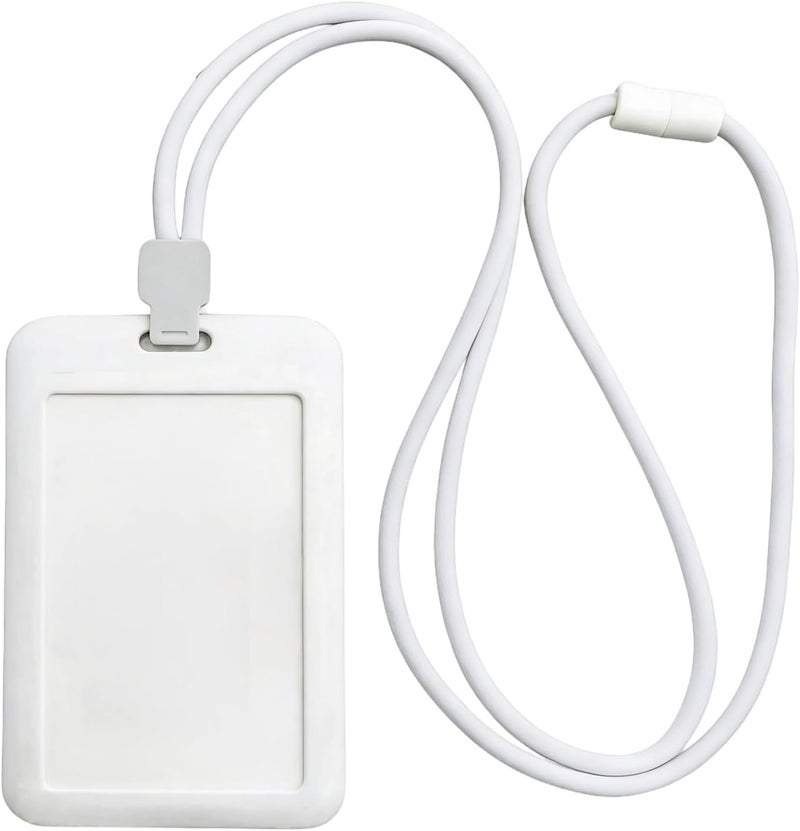 Vertical Badge Holder with White Id Card, Round Cord Lanyard, Neck Lanyard, Adjustable, Minimalist Design - Image 1