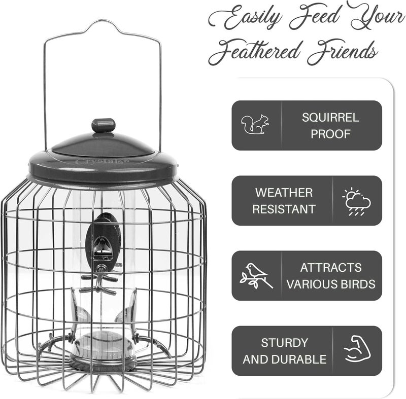 Crystals ® Bird Feeder Squirrel Proof – Hanging Metal Bird Feeder with Cage – Peanut Bird Feeder & Bird Seed Feeder – Anti Squirrel Bird Cage Feeder for Garden – Small & Large Bird Feeder - Image 4