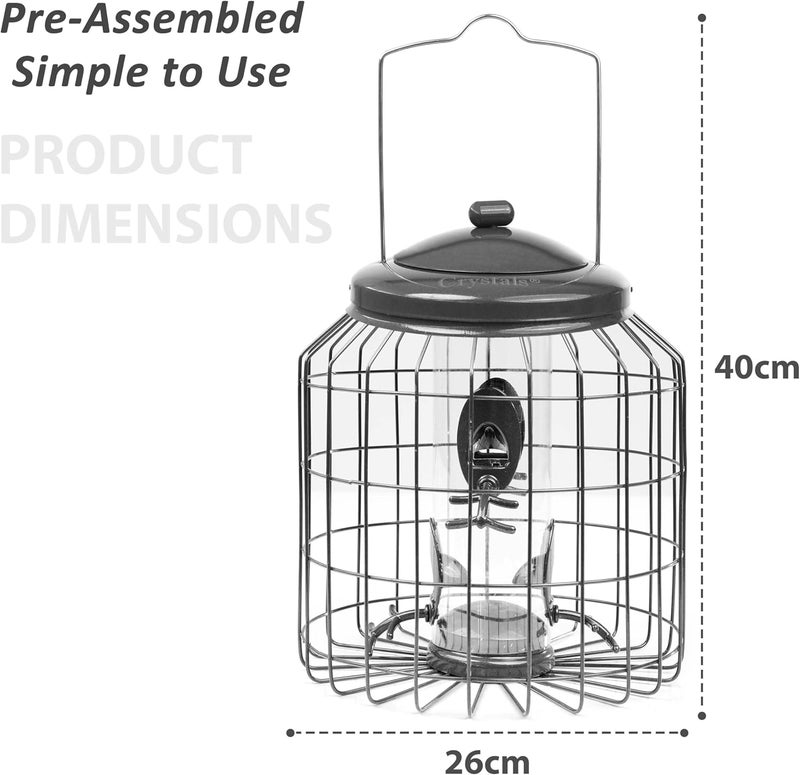 Crystals ® Bird Feeder Squirrel Proof – Hanging Metal Bird Feeder with Cage – Peanut Bird Feeder & Bird Seed Feeder – Anti Squirrel Bird Cage Feeder for Garden – Small & Large Bird Feeder - Image 2
