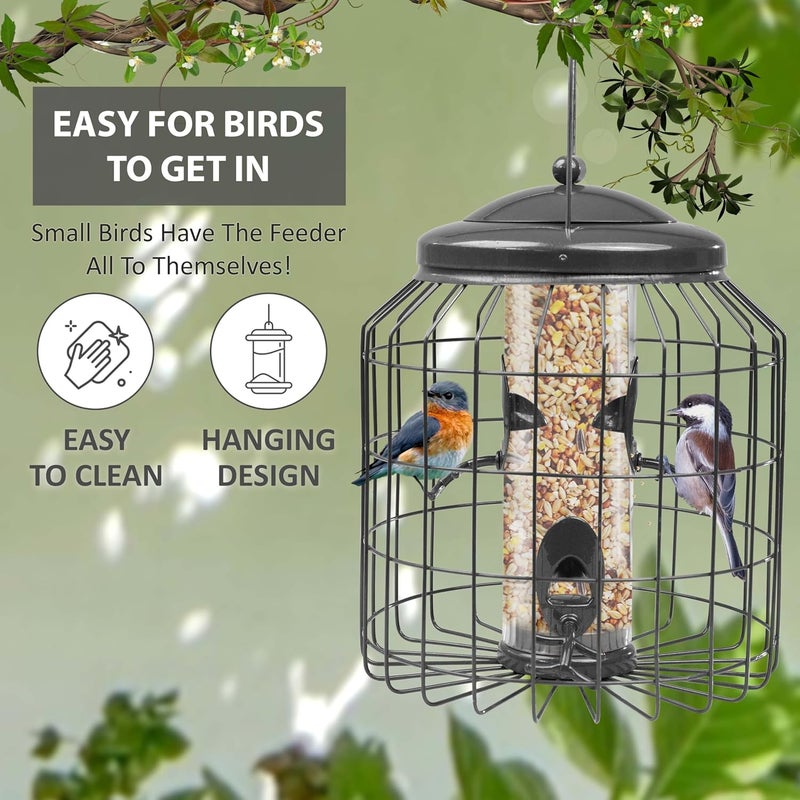 Crystals ® Bird Feeder Squirrel Proof – Hanging Metal Bird Feeder with Cage – Peanut Bird Feeder & Bird Seed Feeder – Anti Squirrel Bird Cage Feeder for Garden – Small & Large Bird Feeder - Image 3