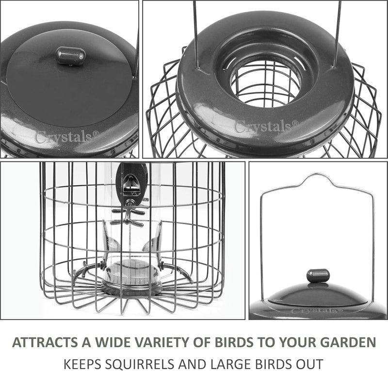 Crystals ® Bird Feeder Squirrel Proof – Hanging Metal Bird Feeder with Cage – Peanut Bird Feeder & Bird Seed Feeder – Anti Squirrel Bird Cage Feeder for Garden – Small & Large Bird Feeder - Image 5