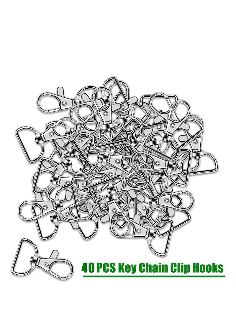 SYOSI - 40 Pcs Lobster Clasp 360° Swivel Lobster Clasp Keychain with D Rings Premium Silver Metal Clasps for Lanyards or DIY Handcraft - Image 1