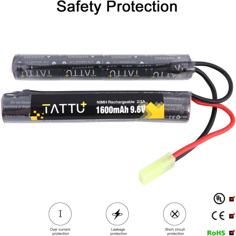 TATTU 9.6V NiMH Battery 1600mAh Butterfly Nunchuck Stick Rechargeable Battery Pack with TMY Connector for Airsoft ICS CA TM SRC JG G36 G&M733 - Image 5